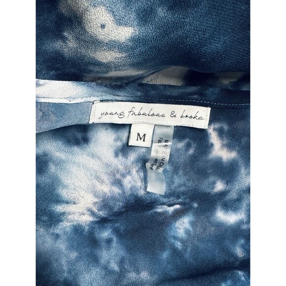 Young Broke & Fabulous Flowy Boho Top Size M Blue Tie-Dye Faux Wrap Blouse - Picture 3 of 5